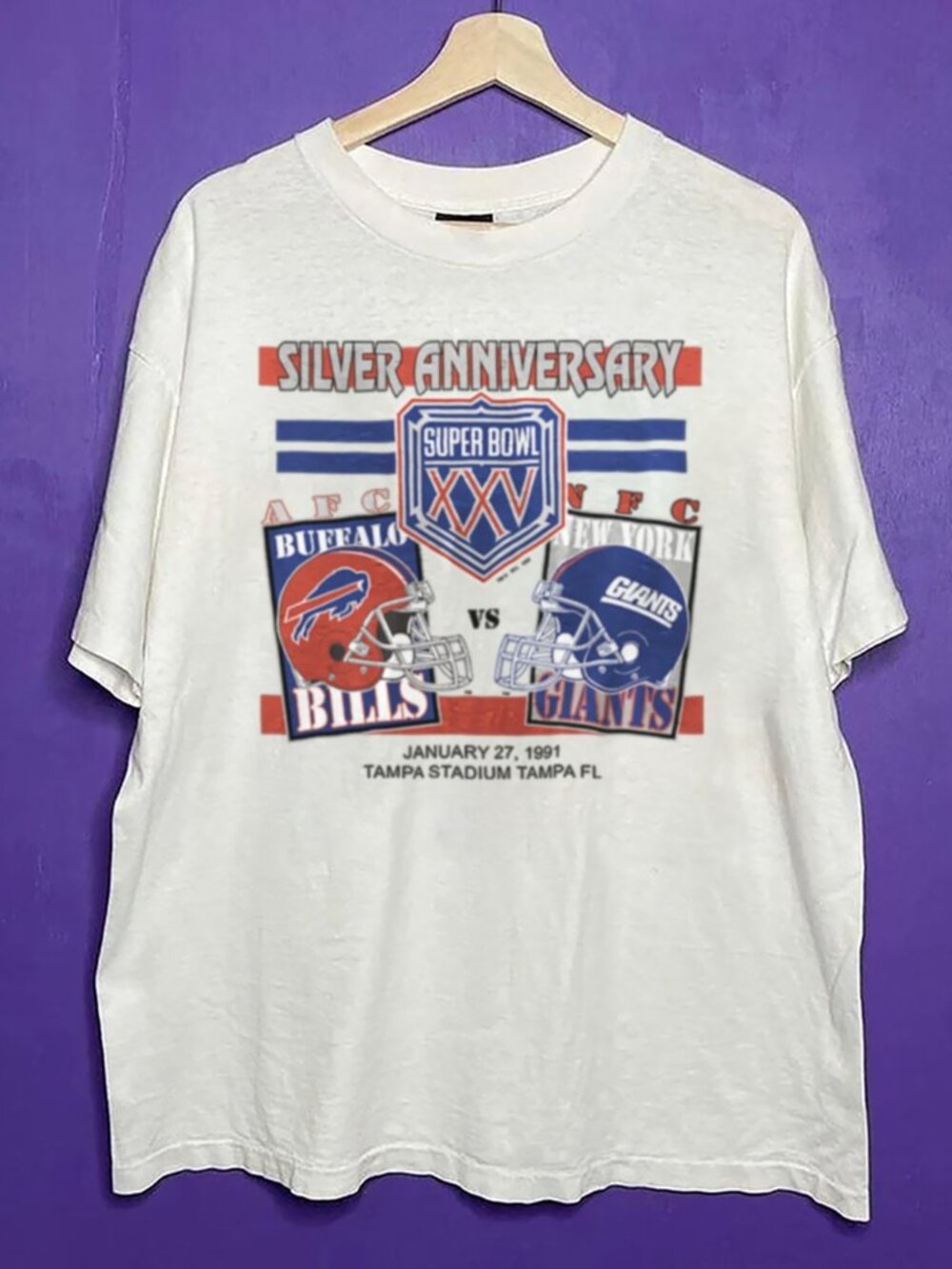Vintage 1991 Super Bowl XXV Buffalo Bills Vs New York Giants Football T Shirt